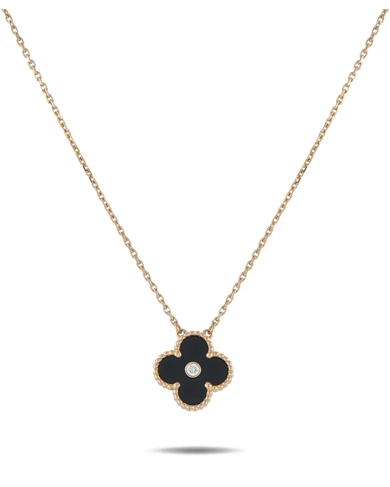 Van Cleef & Arpels 18K rose gold Alhambra diamond and jasper pendant necklace - Rosa Rosa