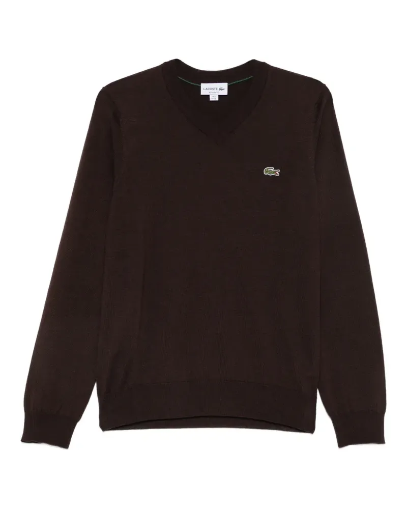 Lacoste logo-patch V-neck sweater - Braun Braun