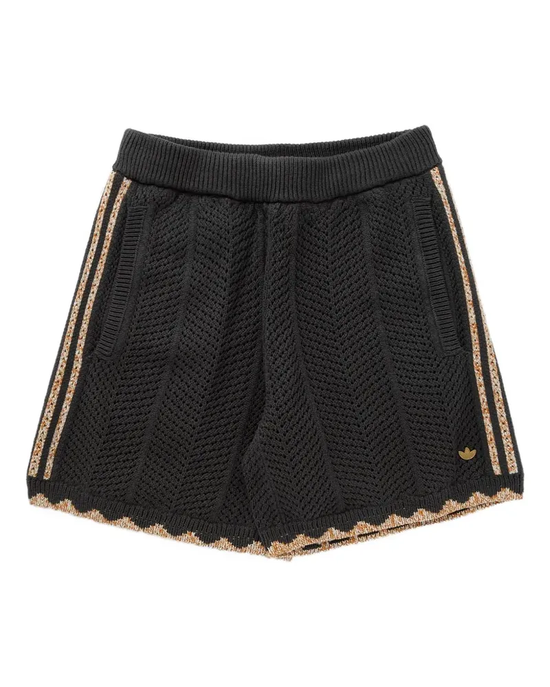 adidas Gestrickte Shorts mit Fischgrätenmuster - Schwarz Schwarz