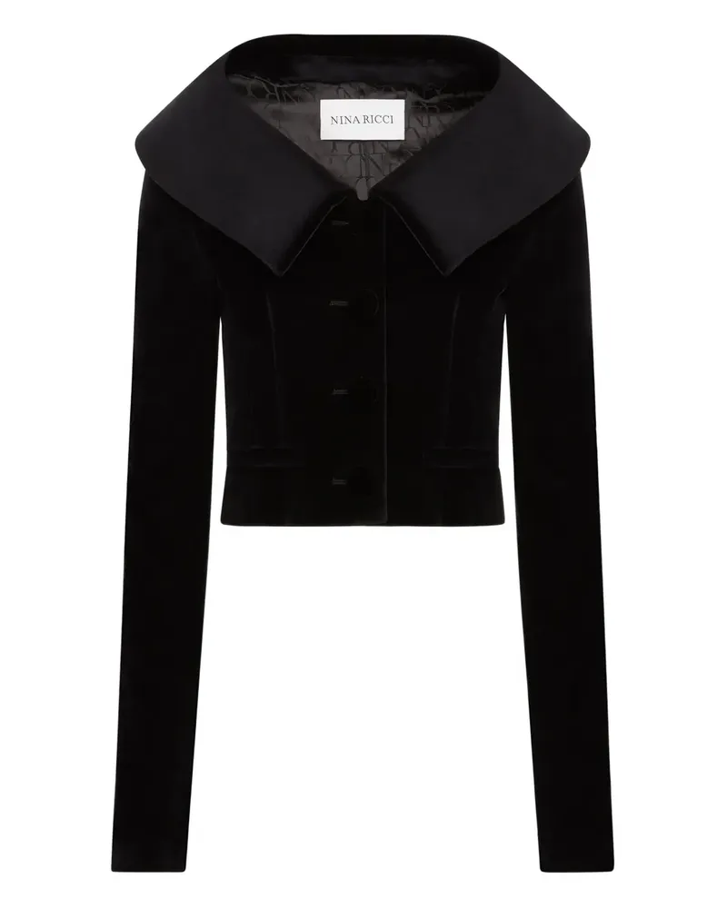 Nina Ricci Samtjacke mit weitem Kragen - Schwarz Schwarz