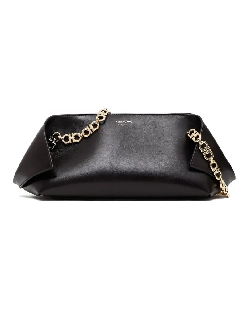 Ferragamo Kleine Folded Schultertasche mit Klappe - Schwarz Schwarz