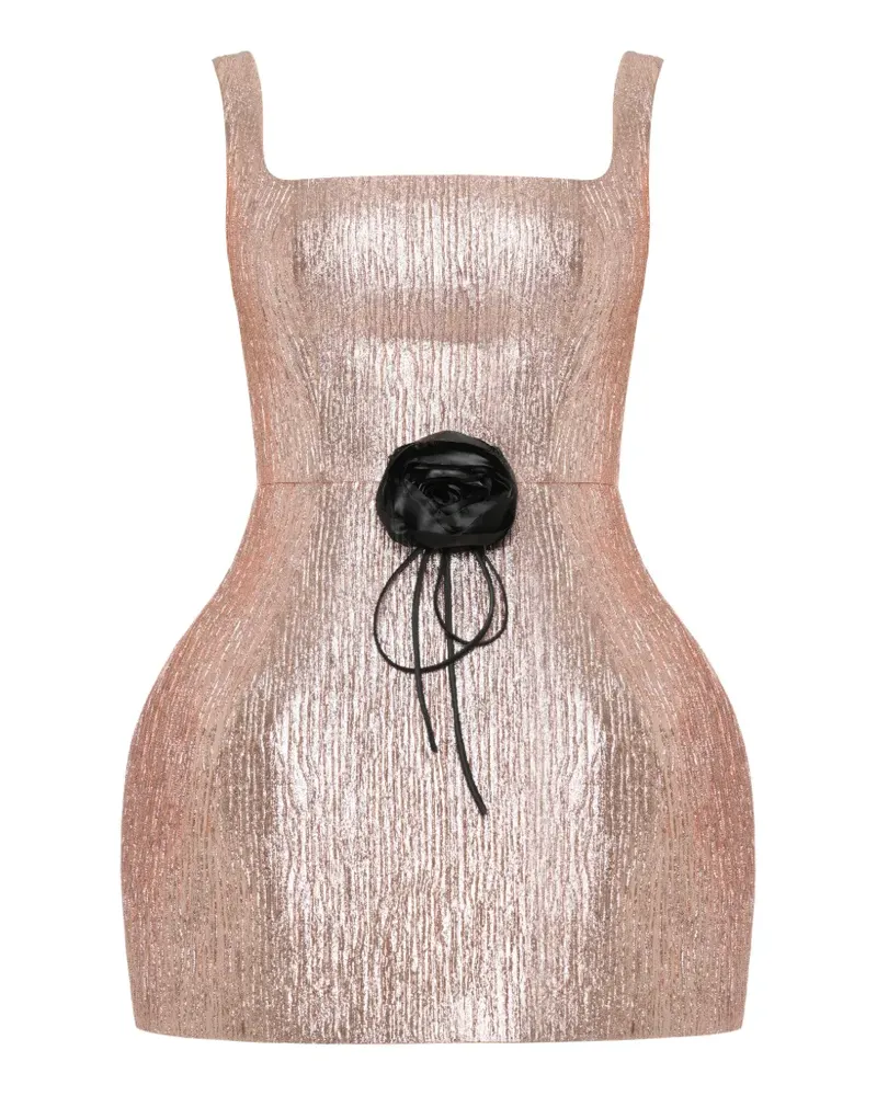 ANOUKI metallic-finish rose-appliqué mini dress - Rosa Rosa