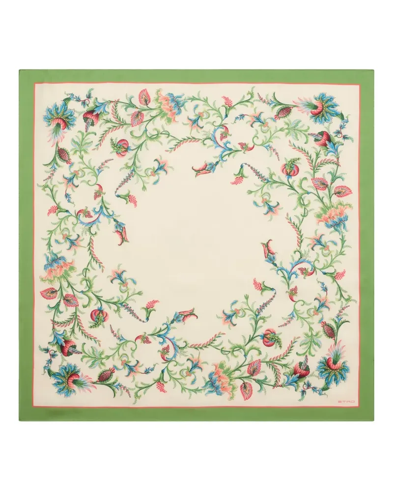 Etro circular floral motif silk scarf - Nude Nude