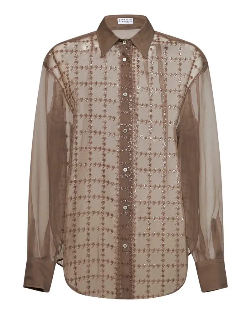 Brunello Cucinelli sequin-embroidered check shirt - Braun Braun