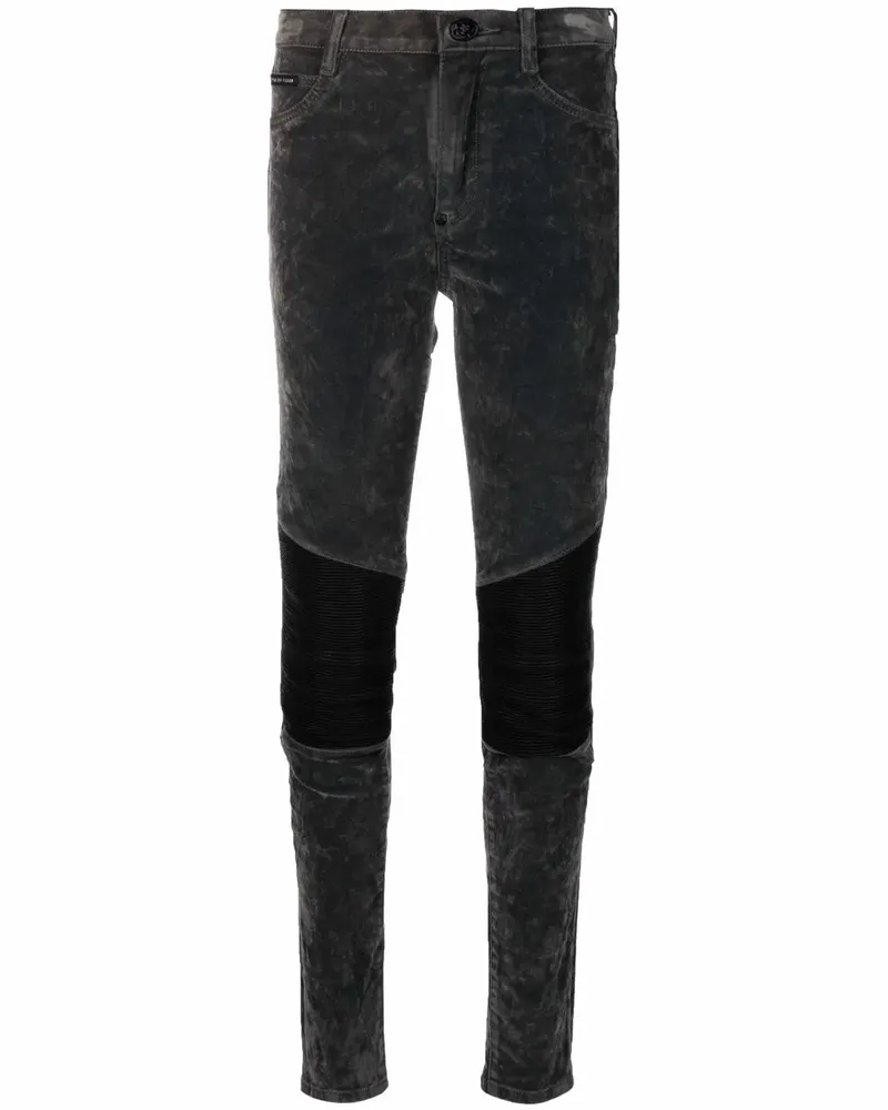 Philipp Plein Skinny-Jeans mit Ledereinsätzen - Schwarz Schwarz