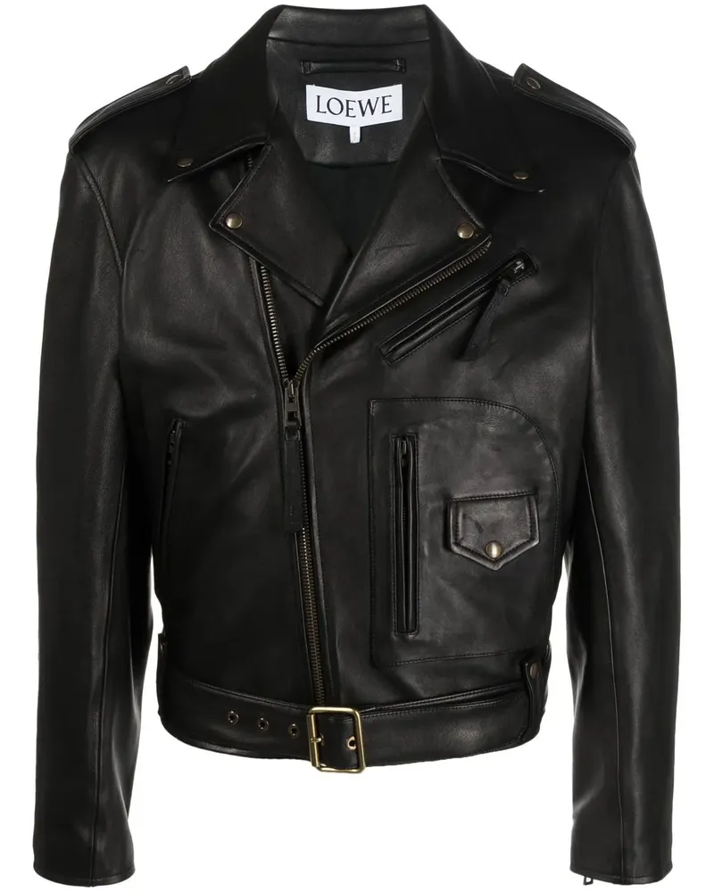 Loewe Bikerjacke mit Gürtel - Schwarz Schwarz