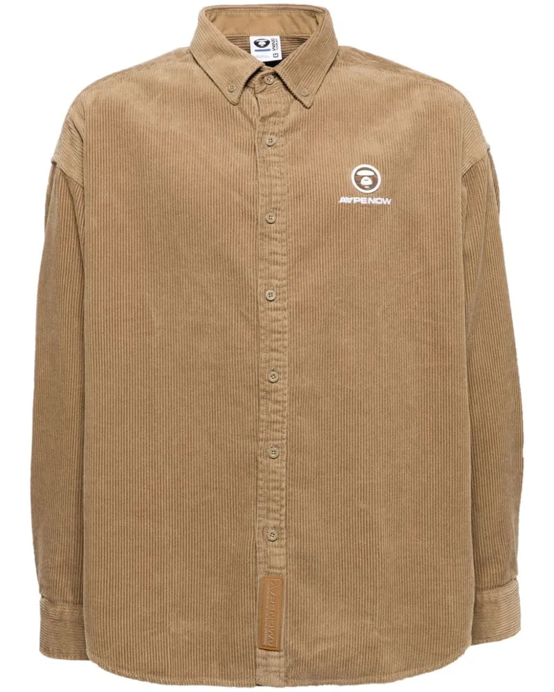 BAPE Cordhemd mit Logo-Patch - Braun Braun