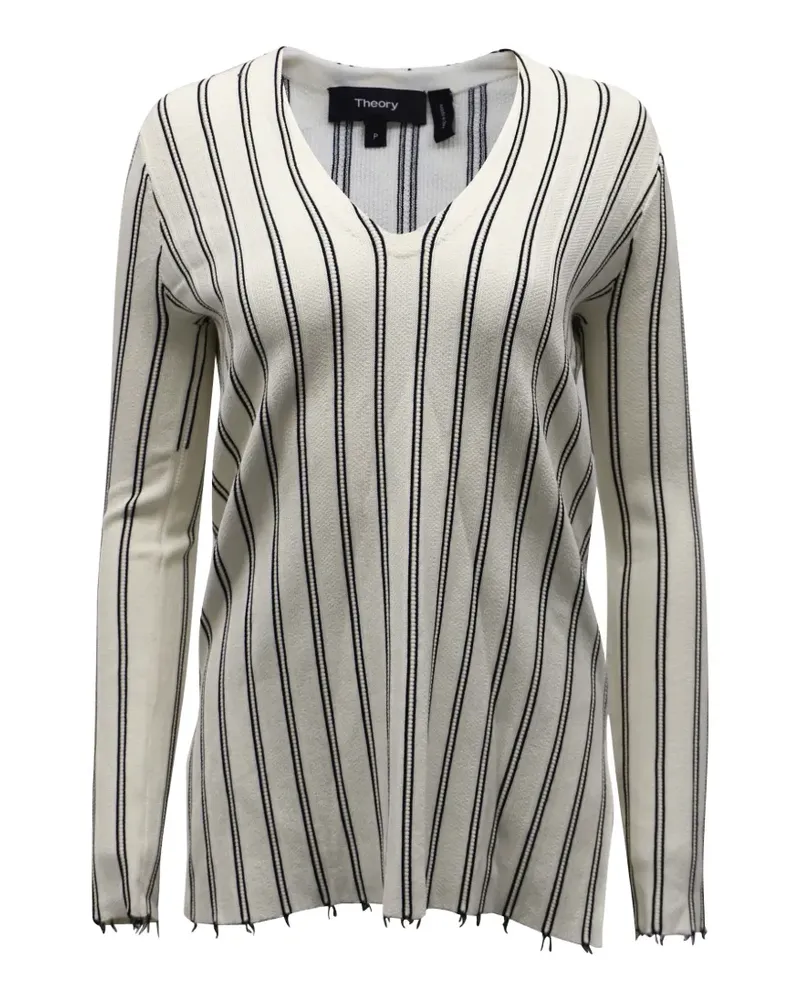 Theory Gestreifte Bluse mit V-Ausschnitt - Weiß Weiß