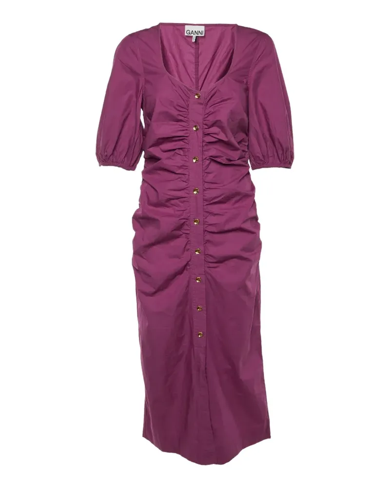 Ganni Gerafftes Midikleid mit Knöpfen - Violett Violett