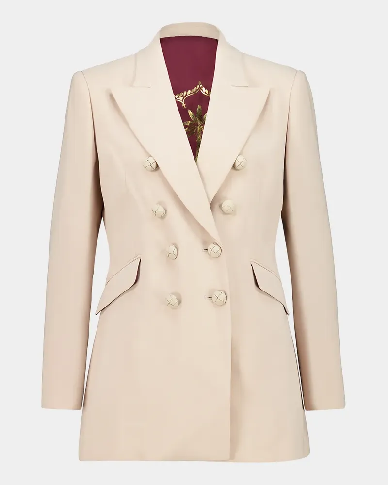 Johanna Ortiz Herencias Del Alma palm tree-embroidered double-breasted jacket - Nude Nude