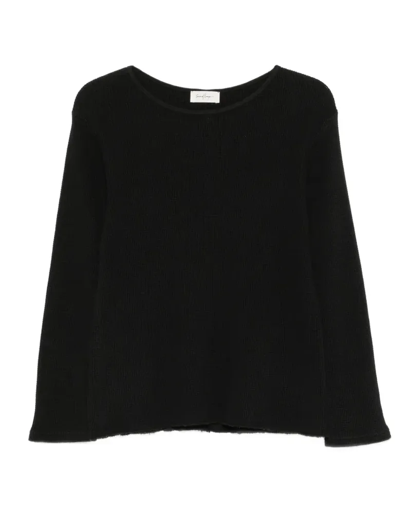 Second/Layer Langarmshirt in Waffelstrick - Schwarz Schwarz