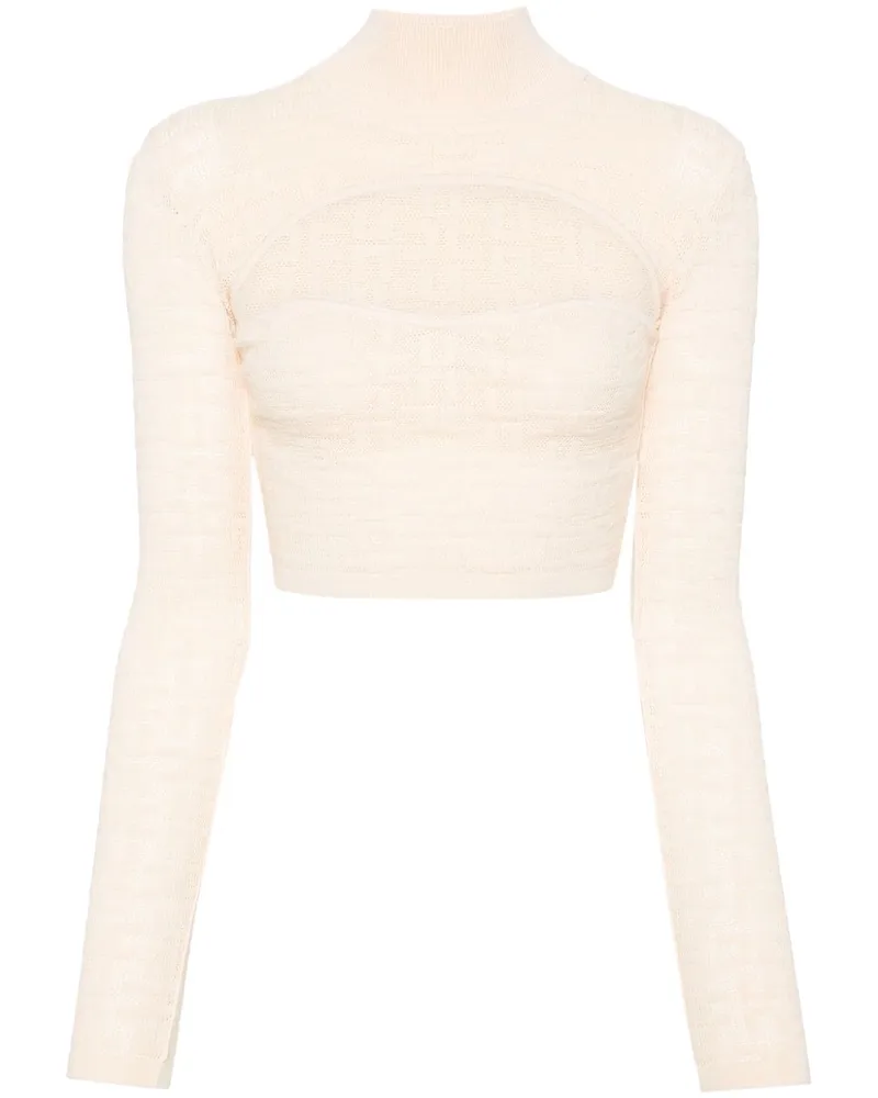 Elisabetta Franchi monogram-jacquard cut-out crop top Neutrals