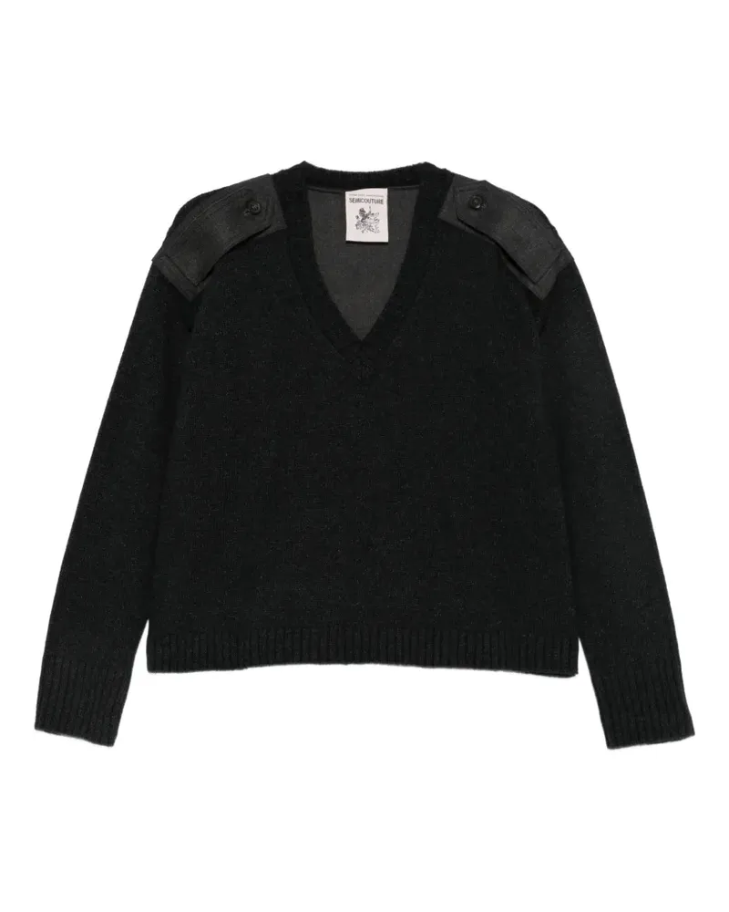 Semicouture Pullover mit Schulterklappen-Detail mit V-Ausschnitt - Schwarz Schwarz