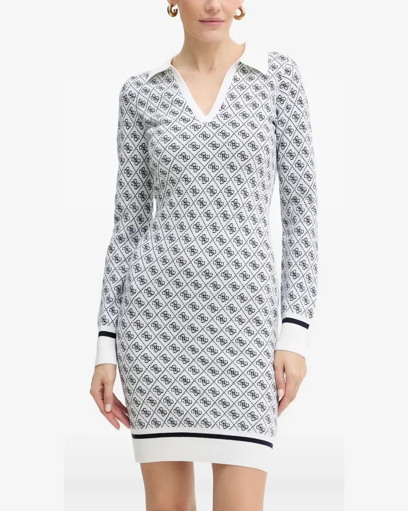 Guess monogram V-neck mini dress - Weiß Weiß
