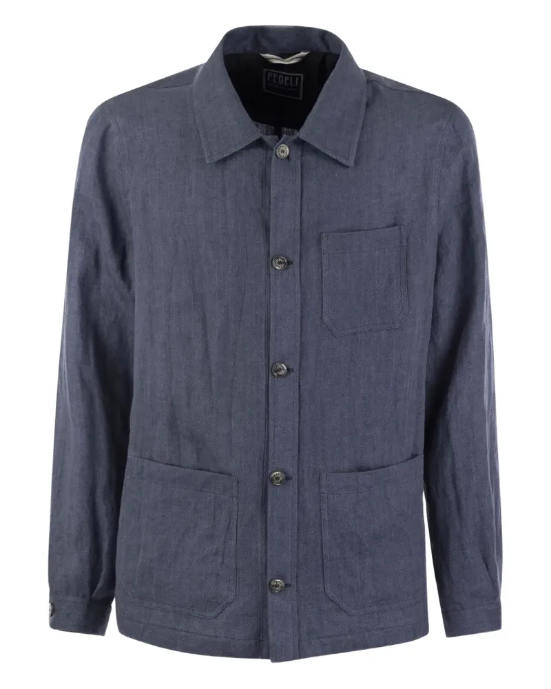 Fedeli Bristol Leinenjacke mit Brusttasche - Blau Blau