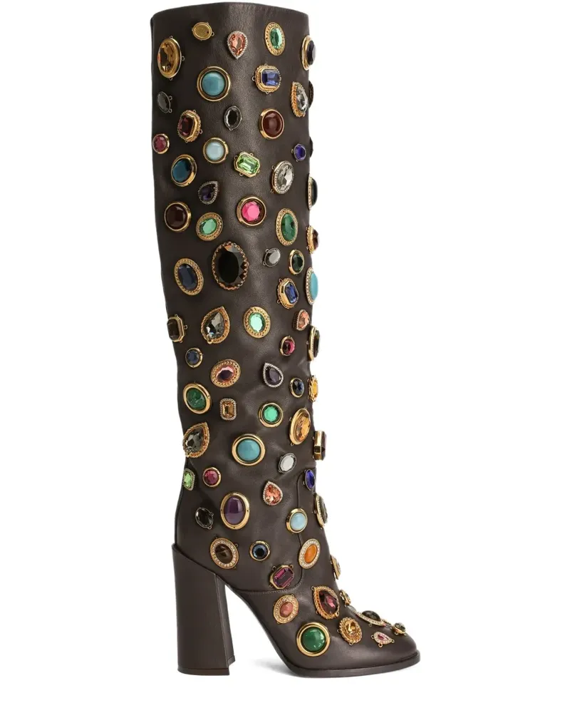 Dolce & Gabbana Stiefel mit Schmucksteinen 105mm - Braun Braun