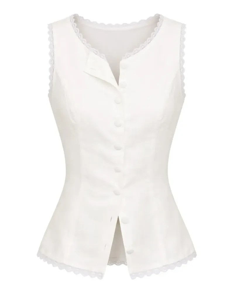 Reformation Amela Pullunder mit Spitzendetail - Weiß Weiß