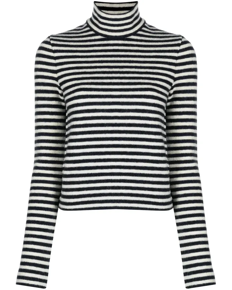Jil Sander Gestreiftes T-Shirt mit Logo-Patch - Blau Blau