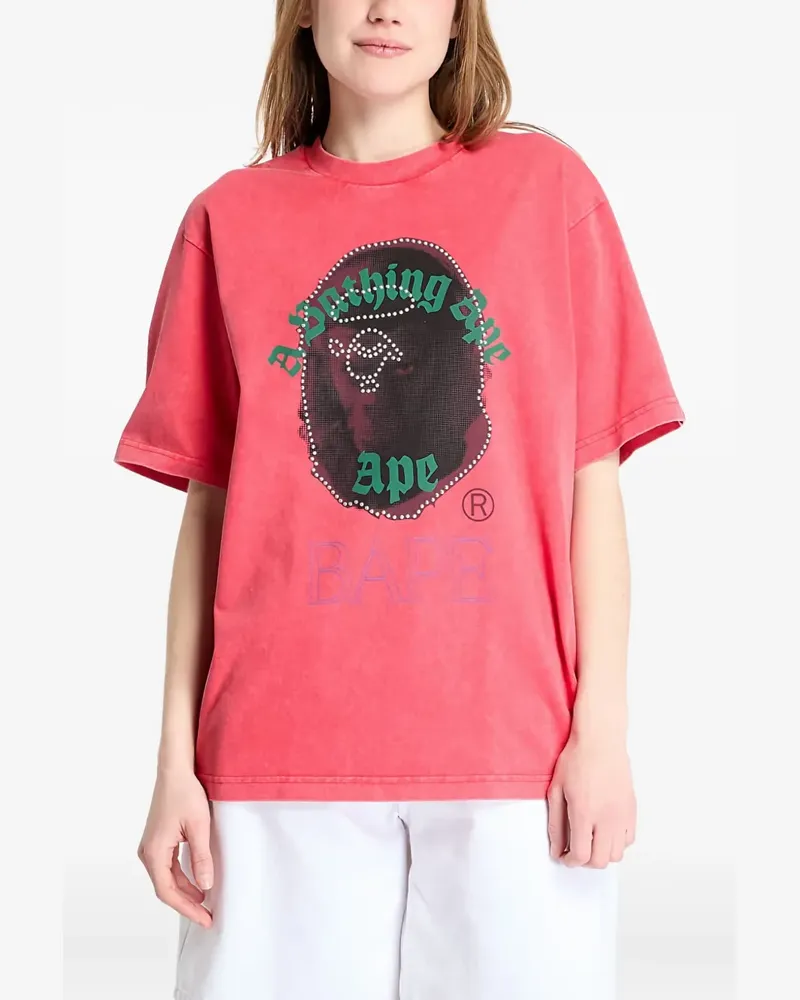 BAPE Ape Head T-Shirt mit Strass - Rot Rot