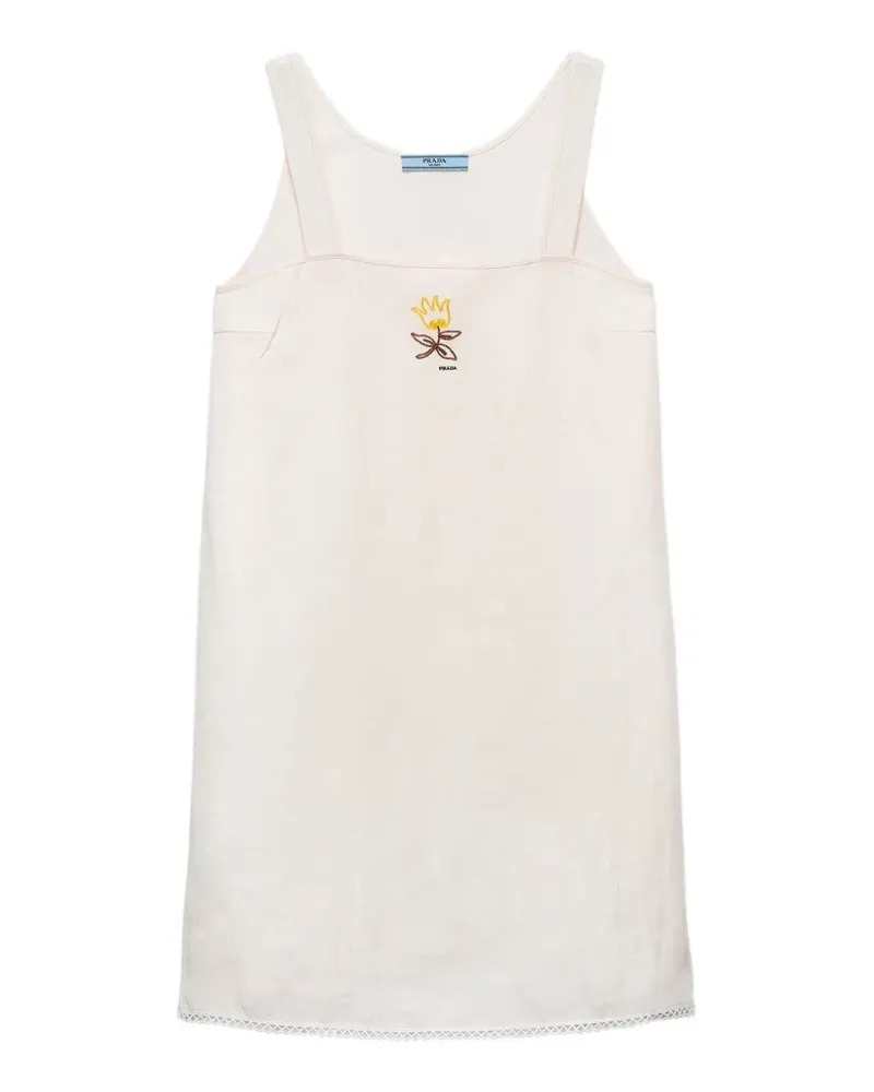 Prada embroidered slubbed fabric mini-dress - Nude Nude