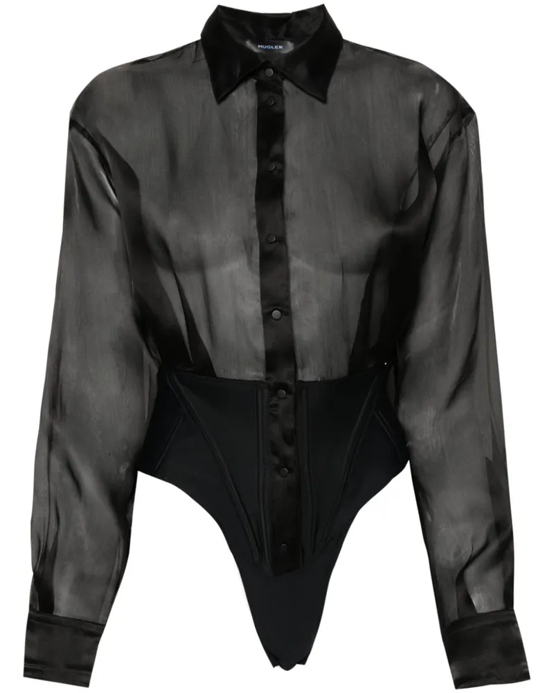 Thierry Mugler Semi-transparenter Body aus Seide - Schwarz Schwarz