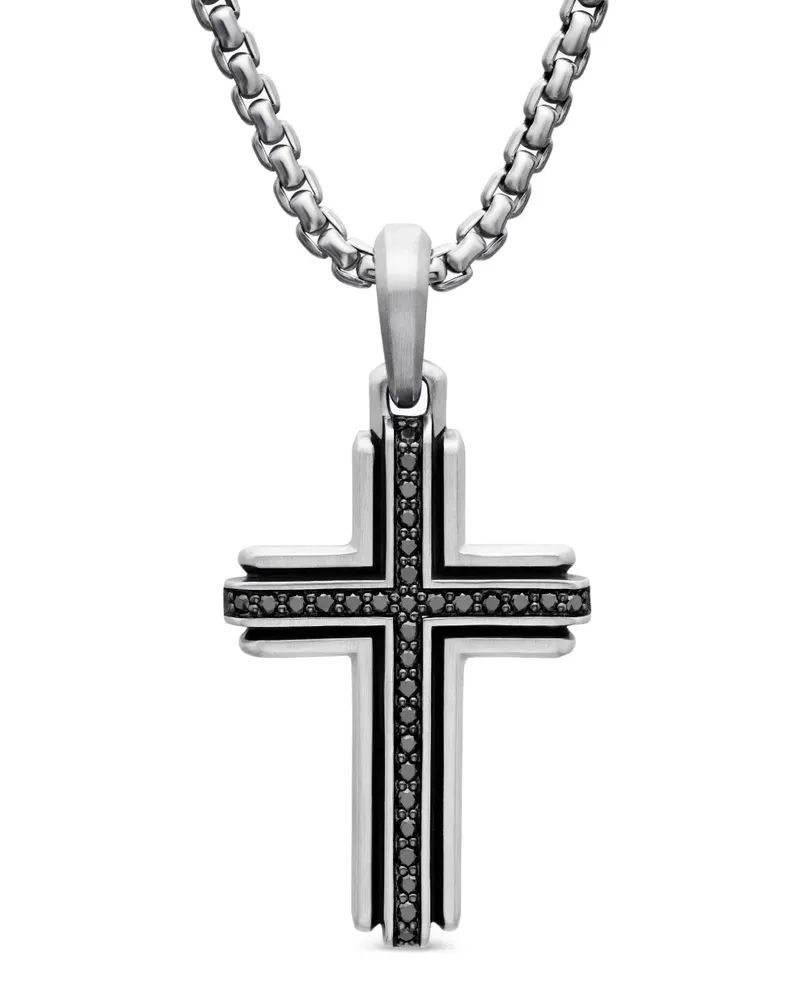 David Yurman Deco Cross Sterlingsilberanhänger mit Diamant 34mm Silber