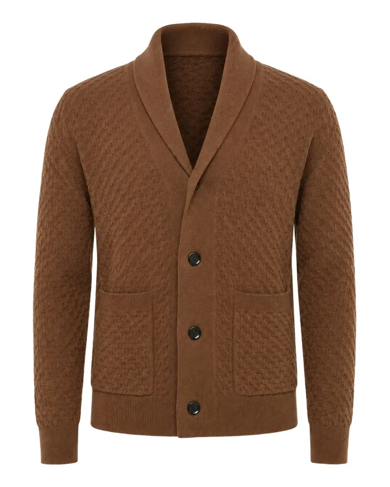 Paolo Pecora Milano Waffelstrick-Cardigan mit Schalkragen - Braun Braun