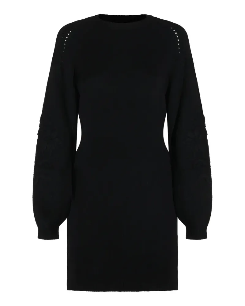 Twin-Set Pointelle-Minikleid mit Blumenstickerei - Schwarz Schwarz
