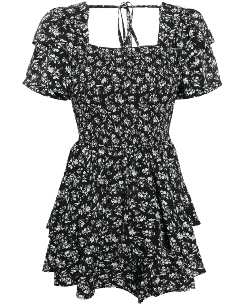 b+ab Gerüschtes Minikleid mit Blumen-Print - Schwarz Schwarz