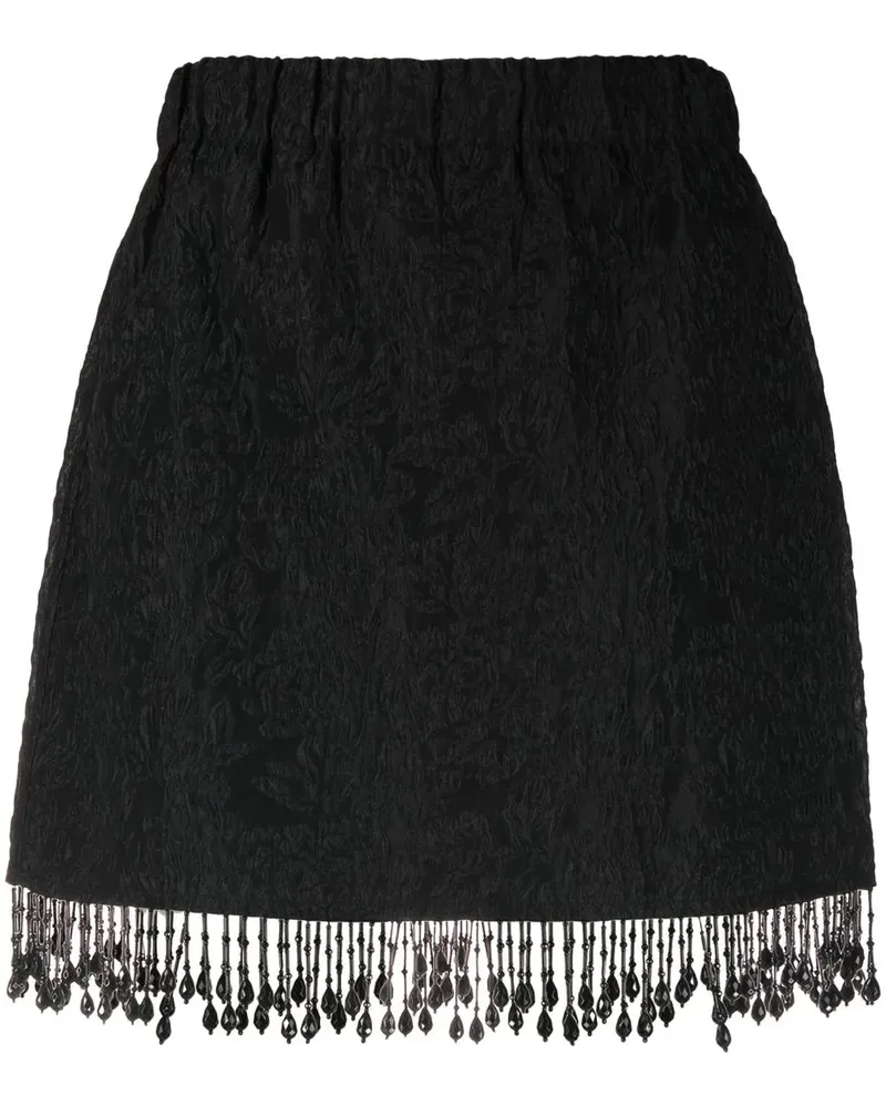 Ganni Jacquard-Rock mit Fransen - Schwarz Schwarz