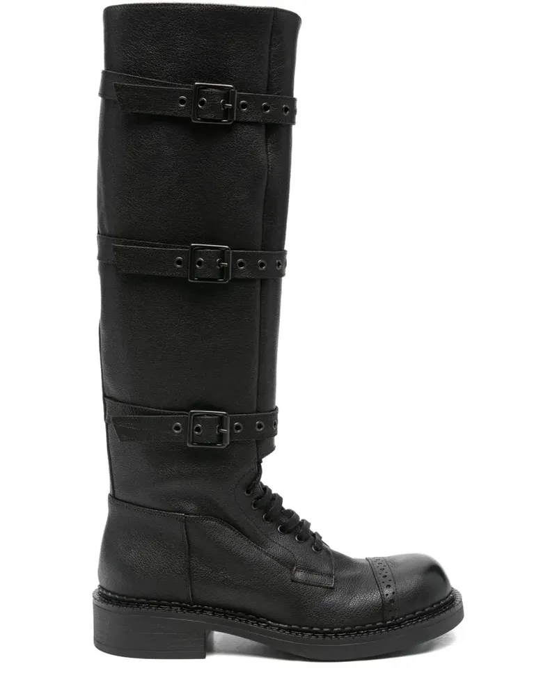 P.A.R.O.S.H. Schnürstiefel mit Schnallenriemen - Schwarz Schwarz