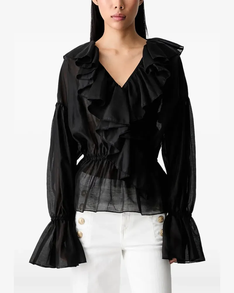 VICOLO Volant-Bluse mit V-Ausschnitt - Schwarz Schwarz