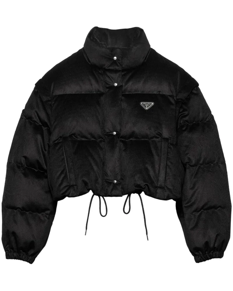 Prada Wandelbare Cropped-Steppjacke - Schwarz Schwarz