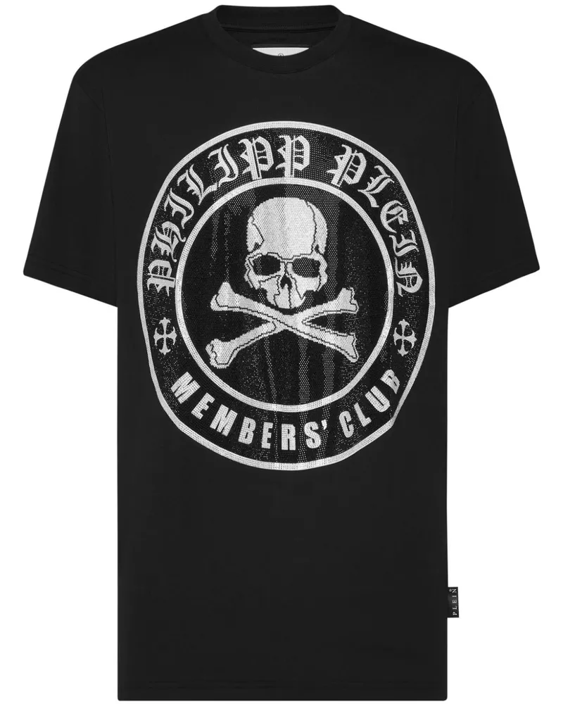 Philipp Plein Kristallverziertes T-Shirt mit Skull&Bones-Print - Schwarz Schwarz