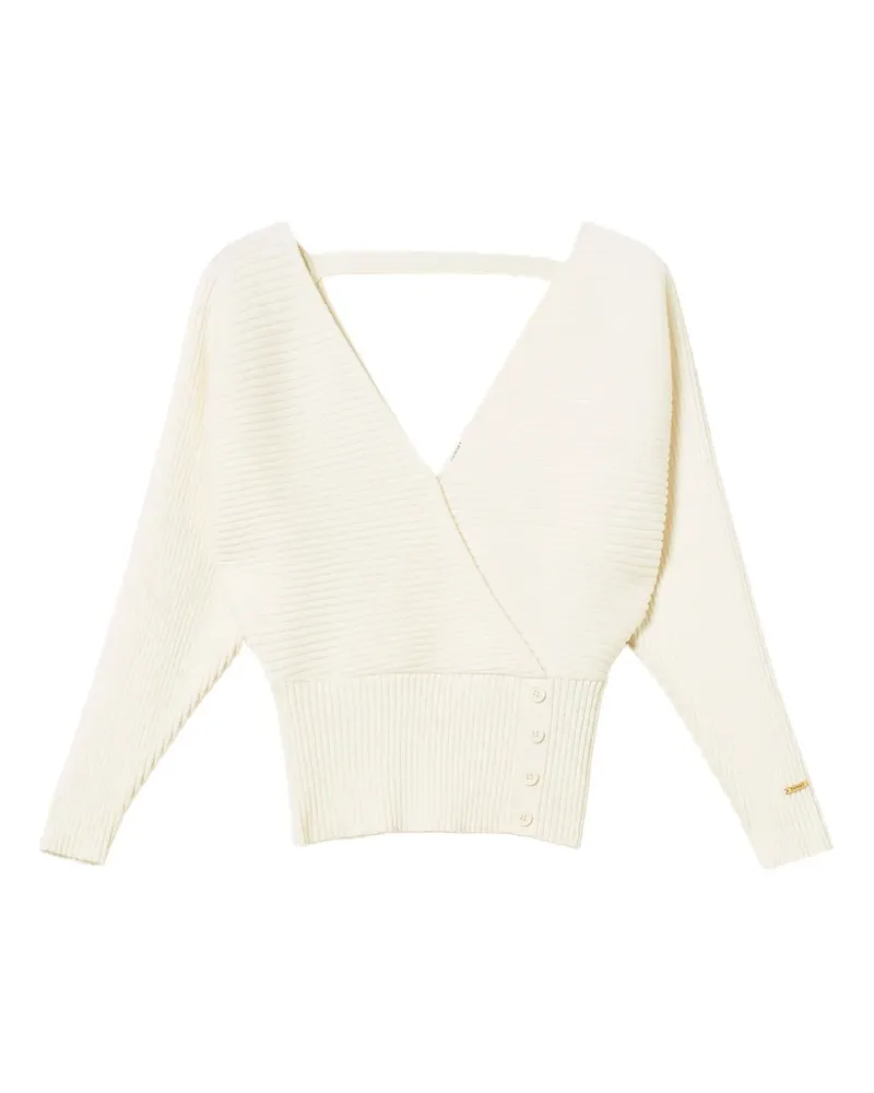 Twin-Set Gerippter Pullover mit überkreuztem Design - Weiß Weiß