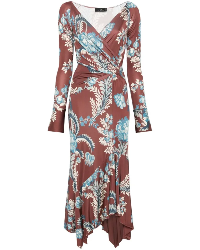 Etro Jersey-Maxikleid mit Blatt-Print - Braun Braun