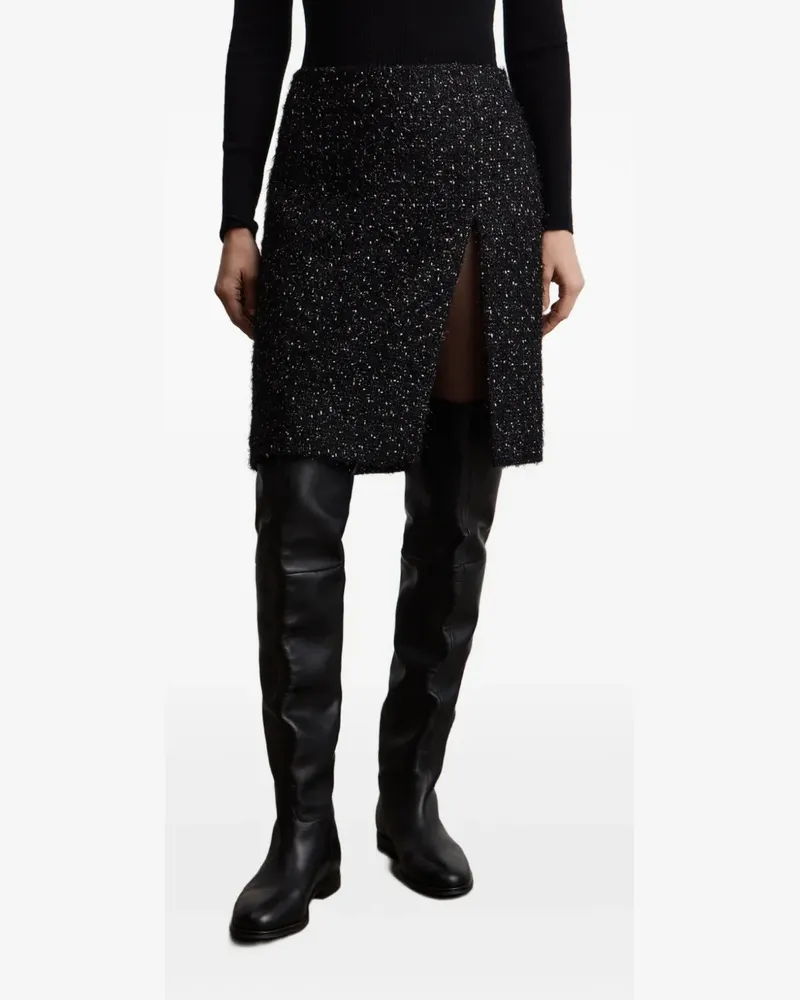 12 STOREEZ Tweed-Rock mit Schlitz - Schwarz Schwarz