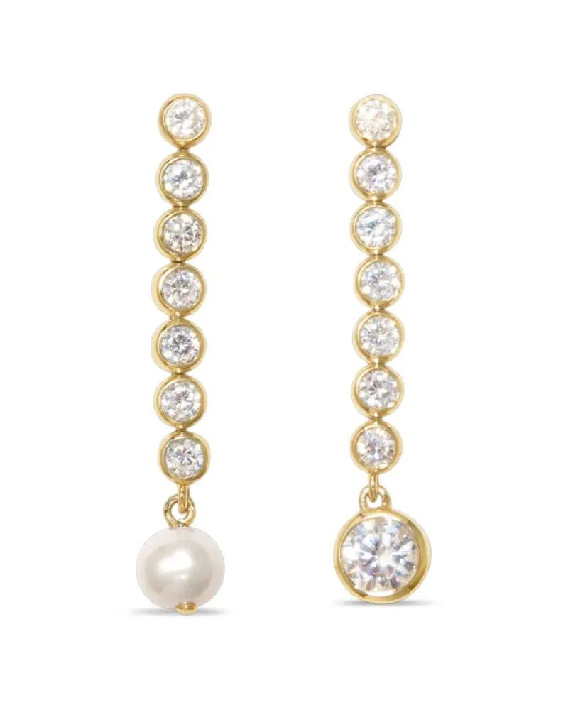Completedworks Asymmetrische Hängeohrringe mit Zirkonia und Perlen - Gold Gold