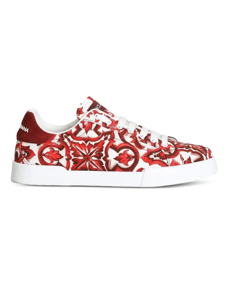 Dolce & Gabbana Portofino-Sneakers aus Canvas mit Majolika-Print - Rot Rot