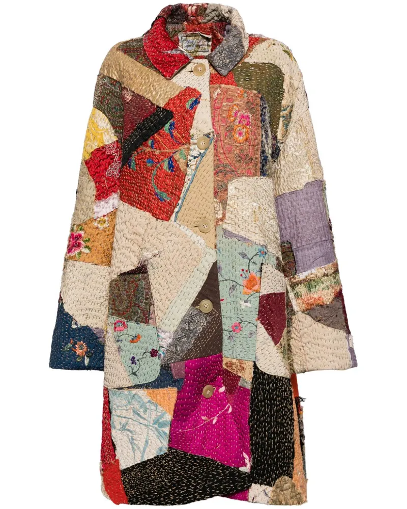 BY WALID Mantel im Patchwork-Look mit Blumenstickerei - Braun Braun