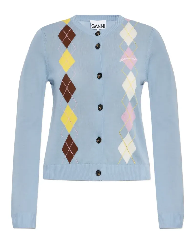 Ganni Cardigan mit Argyle-Muster - Blau Blau