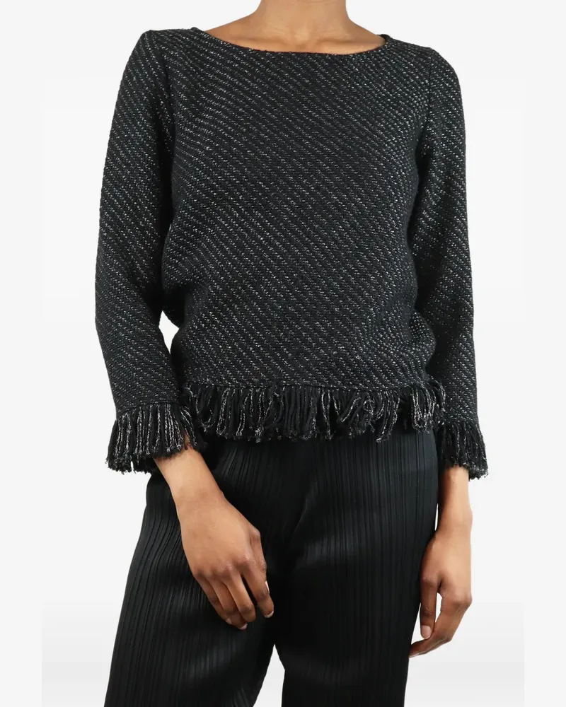 Maje Pullover mit Fransensaum - Schwarz Schwarz
