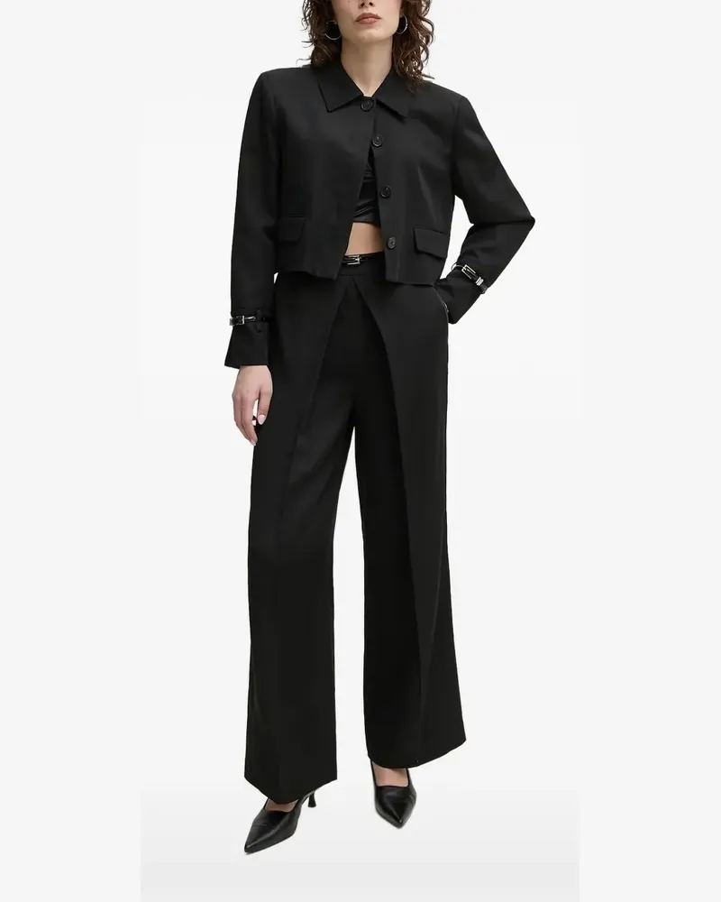 Isabelle Blanche Cropped-Jacke mit Schnallenbündchen - Schwarz Schwarz