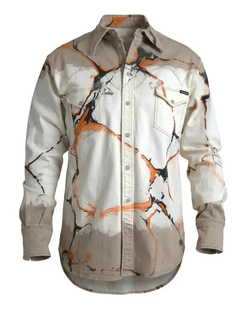 Dolce & Gabbana Jeanshemd mit Marmor-Print - Weiß Weiß