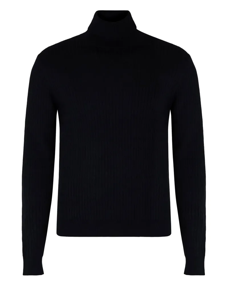 Slowear Gerippter Rollkragenpullover - Schwarz Schwarz