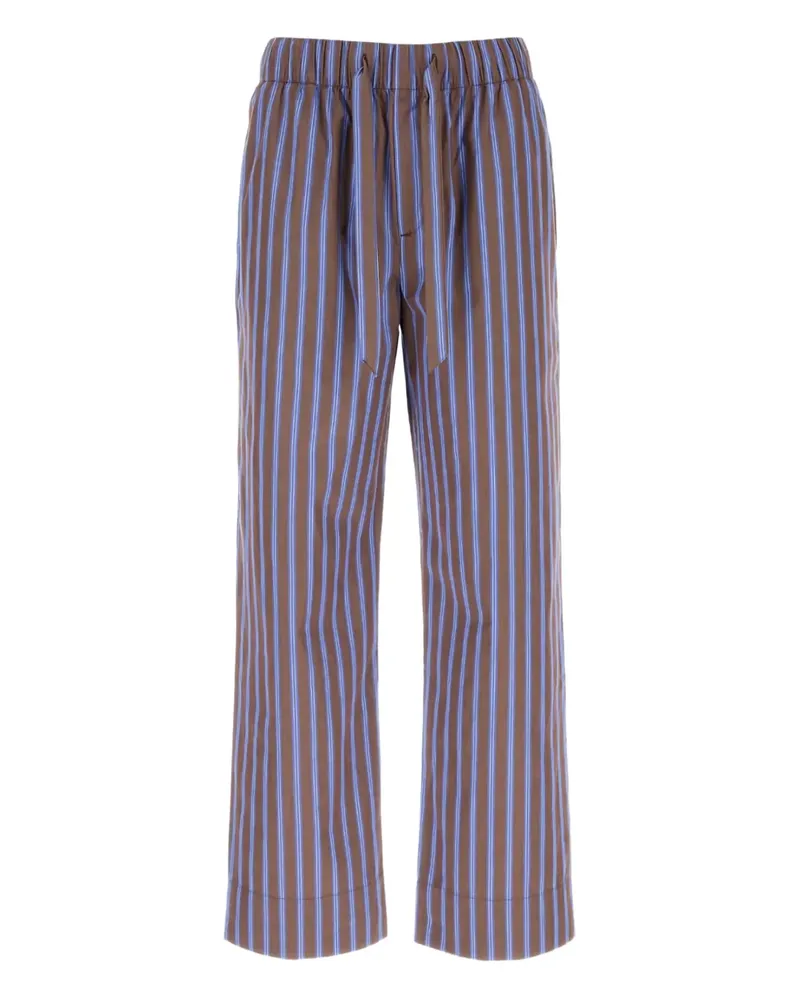 TEKLA Gestreifte Pyjama-Hose aus Popelinle - Braun Braun