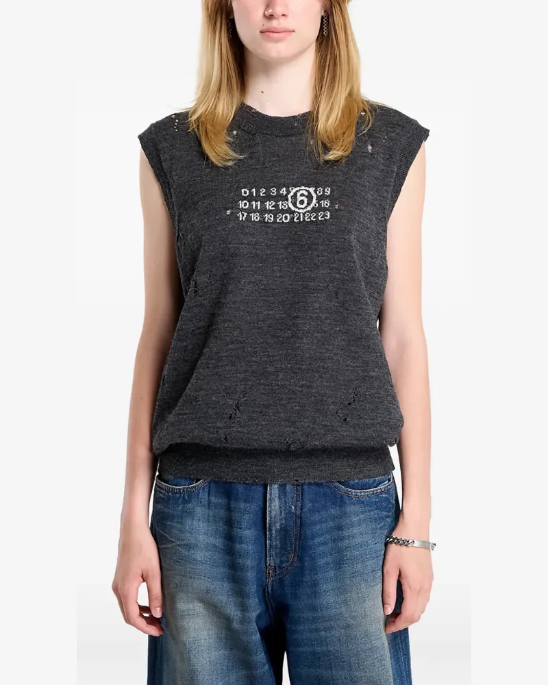 Maison Margiela Numeric-logo distressed knitted vest - Grau Grau