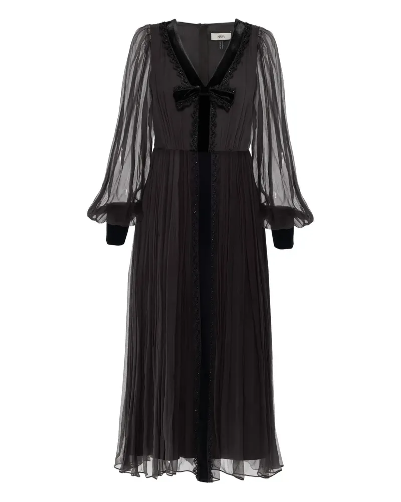 NISSA velvet bow midi dress - Schwarz Schwarz