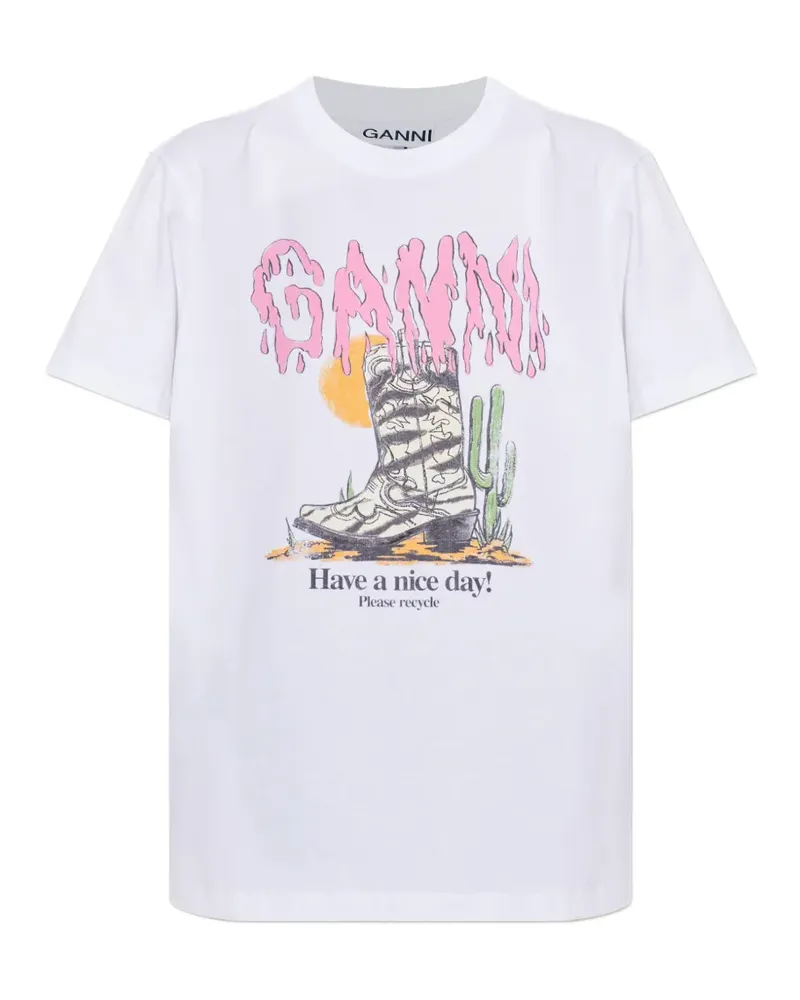 Ganni T-Shirt mit grafischem Print - Weiß Weiß