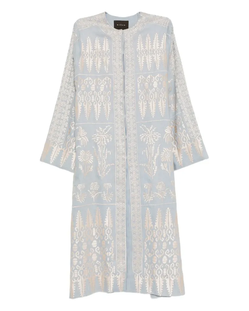 Biyan pattern-embroidered linen dress - Blau Blau